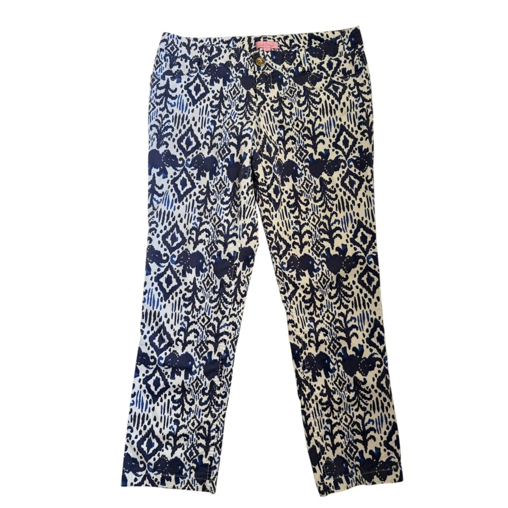 GUC Lilly Pulitzer Low Rise Women's Cropped Pants Blue Elephant Print Size 6